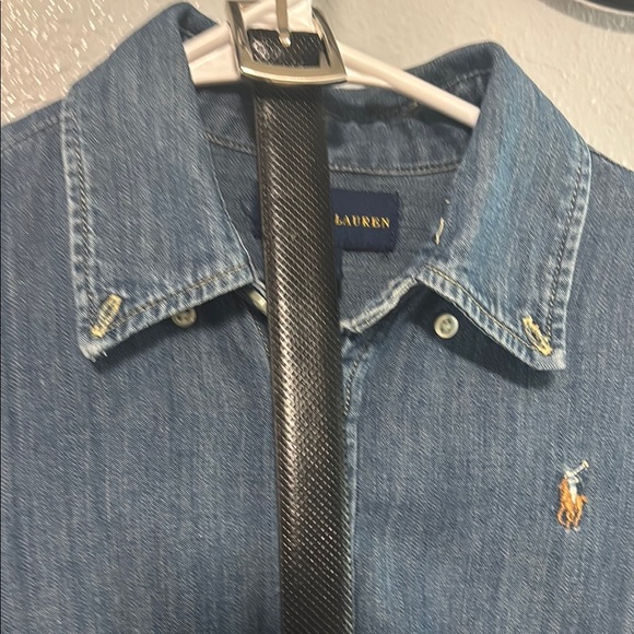 Ralph Lauren Blue Denim Long Sleeve Dress with Black Belt - Picture 15 of 17